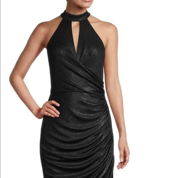 BLACK halter draped midi gown. Aiden Mattox  size 10.  NWT - Picture 1 of 3